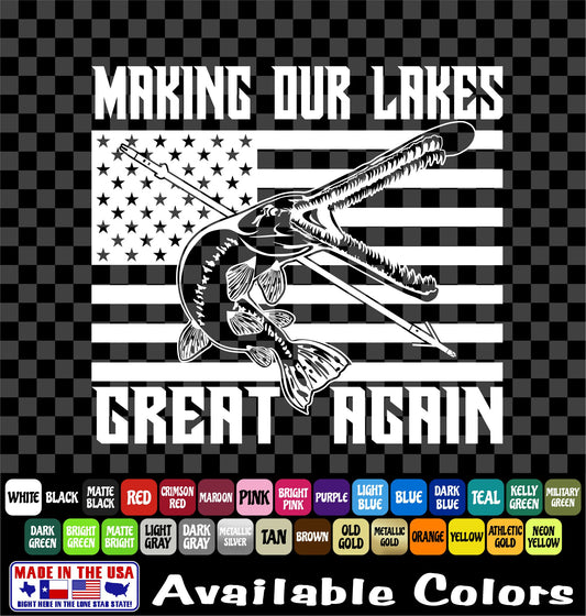 Make Our Lakes Great Bowfishing Gar Vinyl Decal – American Flag Arrow
