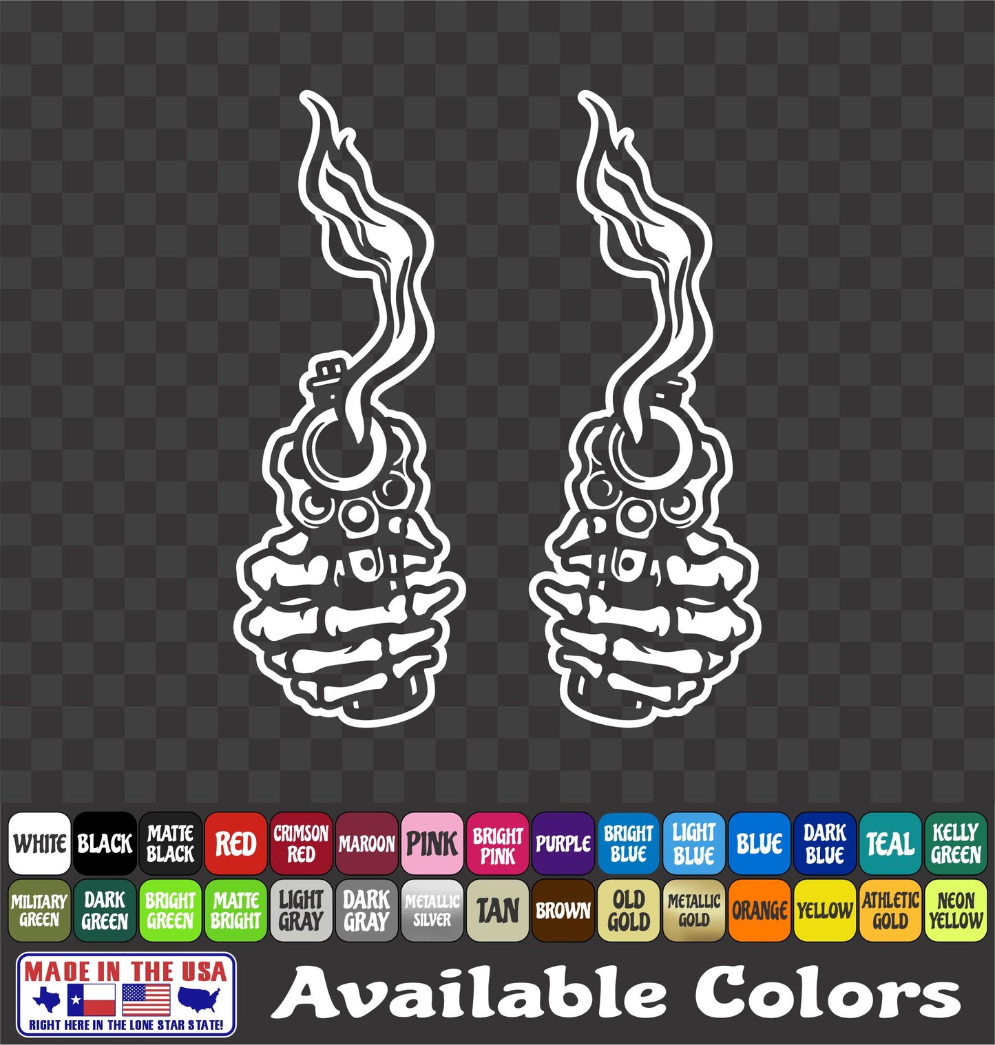 Skeleton Hands Smoking Guns Sticker Rock and Roll Skull Vinyl Window Decal