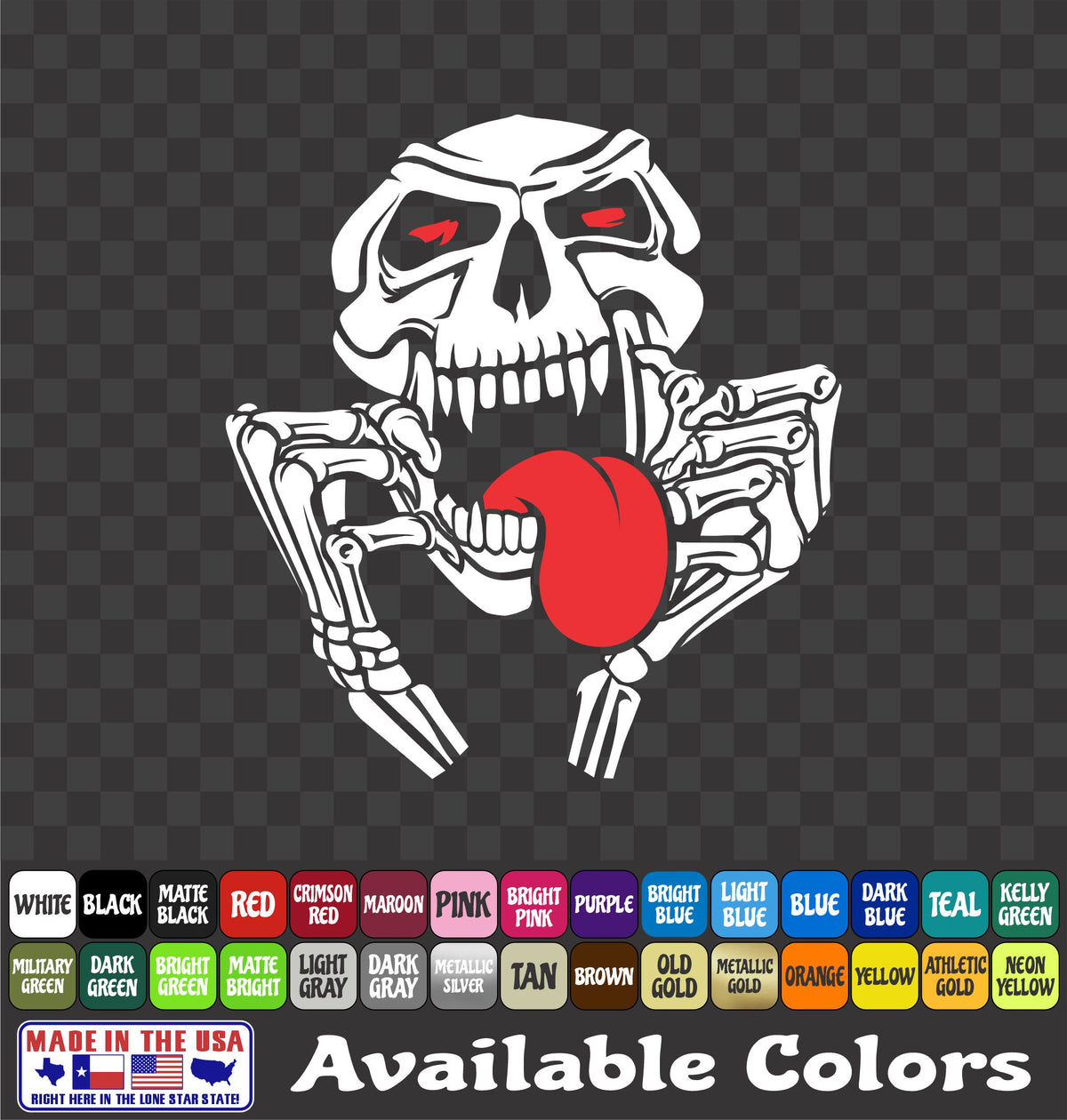 Crazy Laughing Skull Sticker Psycho Skeleton Vinyl Decal - Pick Your Tongue Color