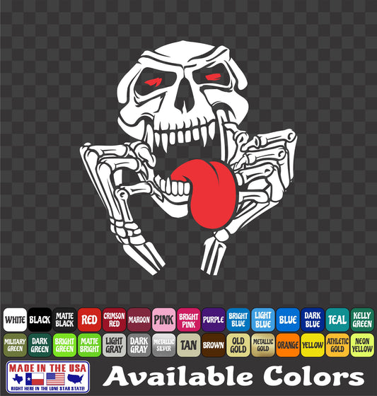 Crazy Laughing Skull Sticker Psycho Skeleton Vinyl Decal - Pick Your Tongue Color