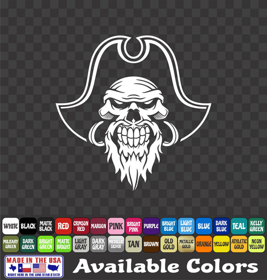 Pirate Skull Sticker Skeleton with Hat Beard Funny Vinyl Window Decal