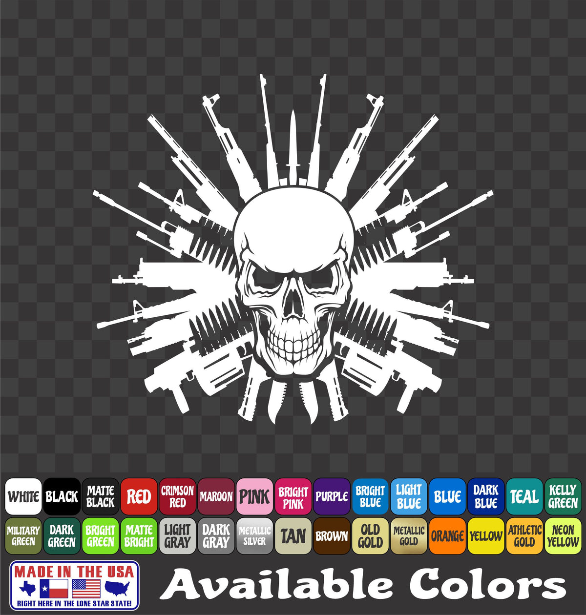 Skull Weapons Sticker Tactical Ammo 2A Skeleton Vinyl Window Decal