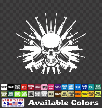 Skull Weapons Sticker Tactical Ammo 2A Skeleton Vinyl Window Decal