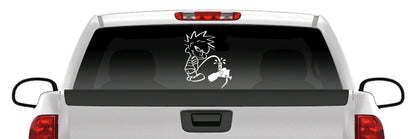Calvin Pissing on Bottle Retriever Detailed Vinyl Decal – Funny Bowfishing Sticker