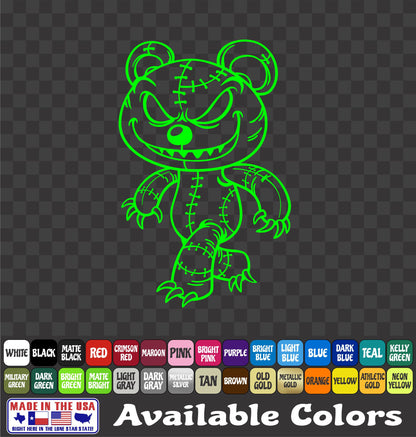 Zombie Teddy Bear Sticker Evil Grin Voodoo Vinyl Window Decal