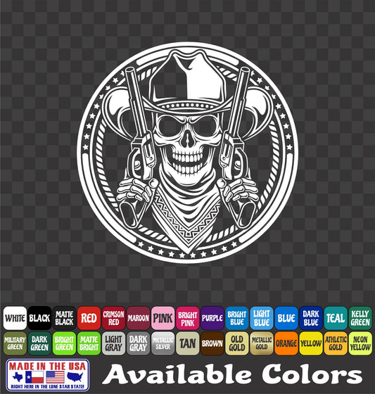Cowboy Skull Sticker Skeleton Western Revolver Hat Vinyl Car Window Decal
