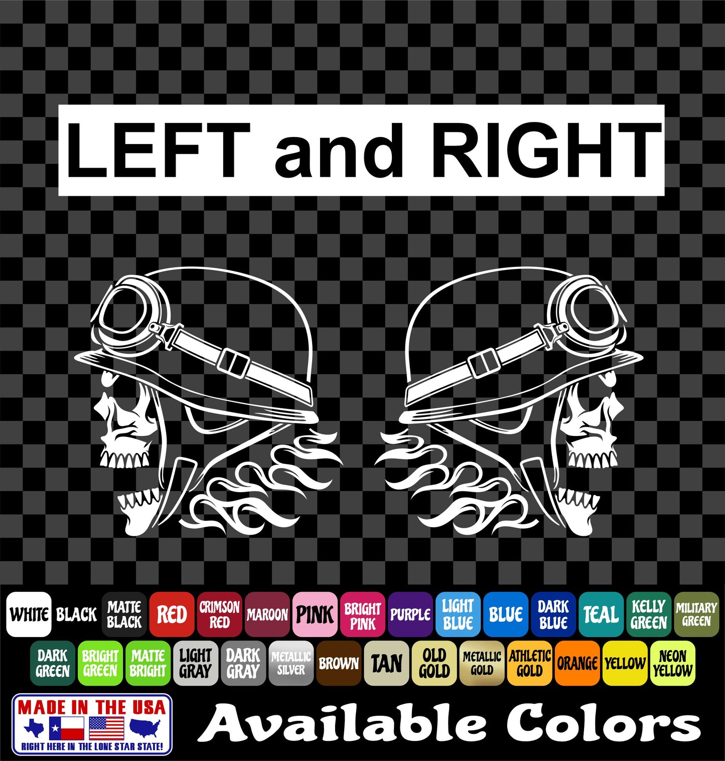 Biker Skull Skeleton Flames Vinyl Decal Left and Right Face Sticker