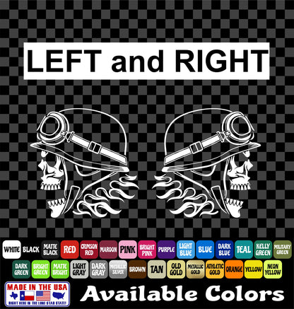 Biker Skull Skeleton Flames Vinyl Decal Left and Right Face Sticker