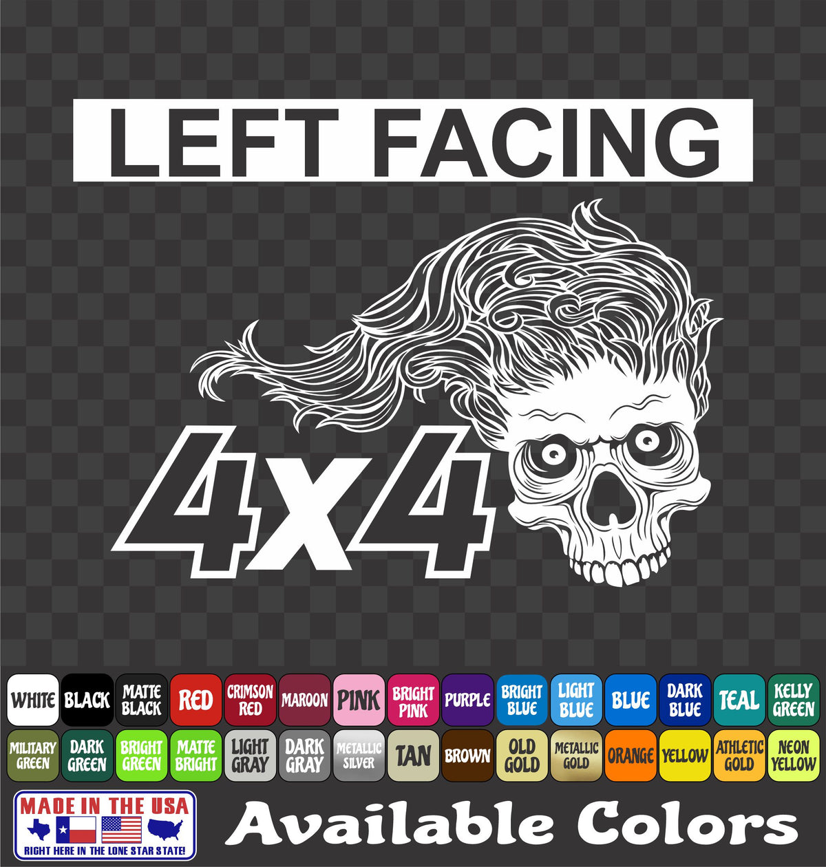 4x4 Skeleton Skull Decal Offroad Muddy Hair Lifted Truck ATV Vinyl Sticker