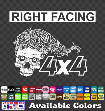 4x4 Skeleton Skull Decal Offroad Muddy Hair Lifted Truck ATV Vinyl Sticker