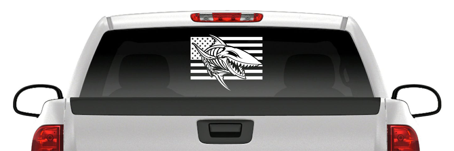 American Flag Shark Skeleton Vinyl Decal – Angry Fish Bones