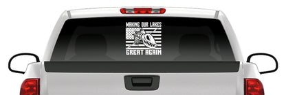 Make Our Lakes Great Bowfishing Vinyl Decal – American Flag Fish Skeleton