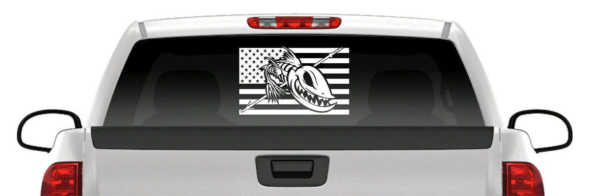 American Flag Angry Fish Skeleton Bowfishing Vinyl Decal