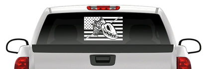 American Flag Angry Fish Skeleton Bowfishing Vinyl Decal