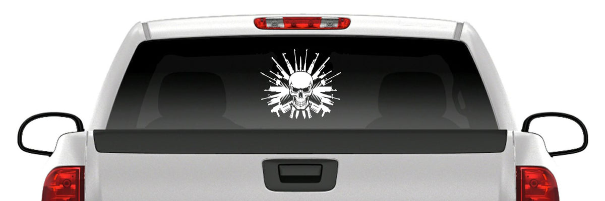 Skull Weapons Sticker Tactical Ammo 2A Skeleton Vinyl Window Decal