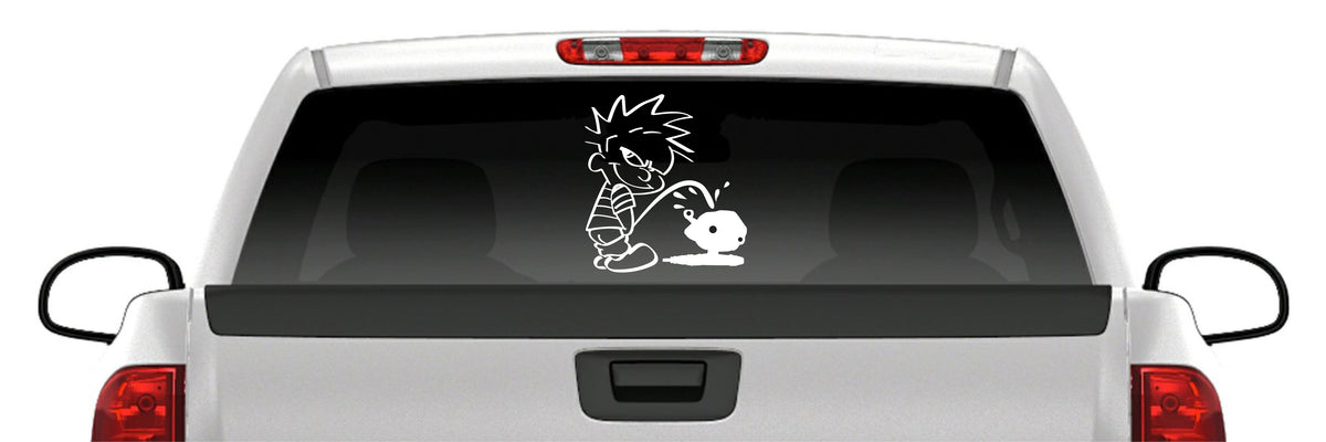 Calvin Pissing on Spin Cast Reel Vinyl Decal – Funny Bowfishing Sticker