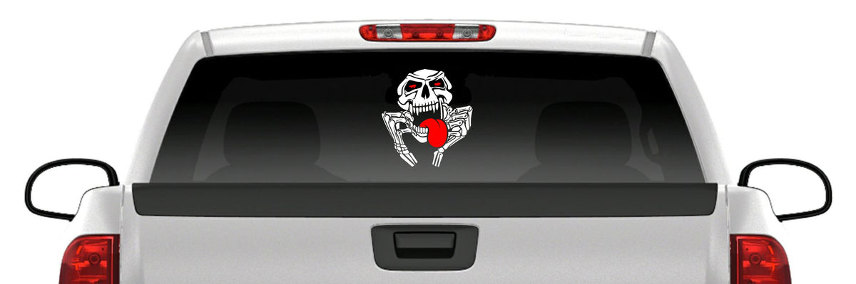 Crazy Laughing Skull Sticker Psycho Skeleton Vinyl Decal - Pick Your Tongue Color