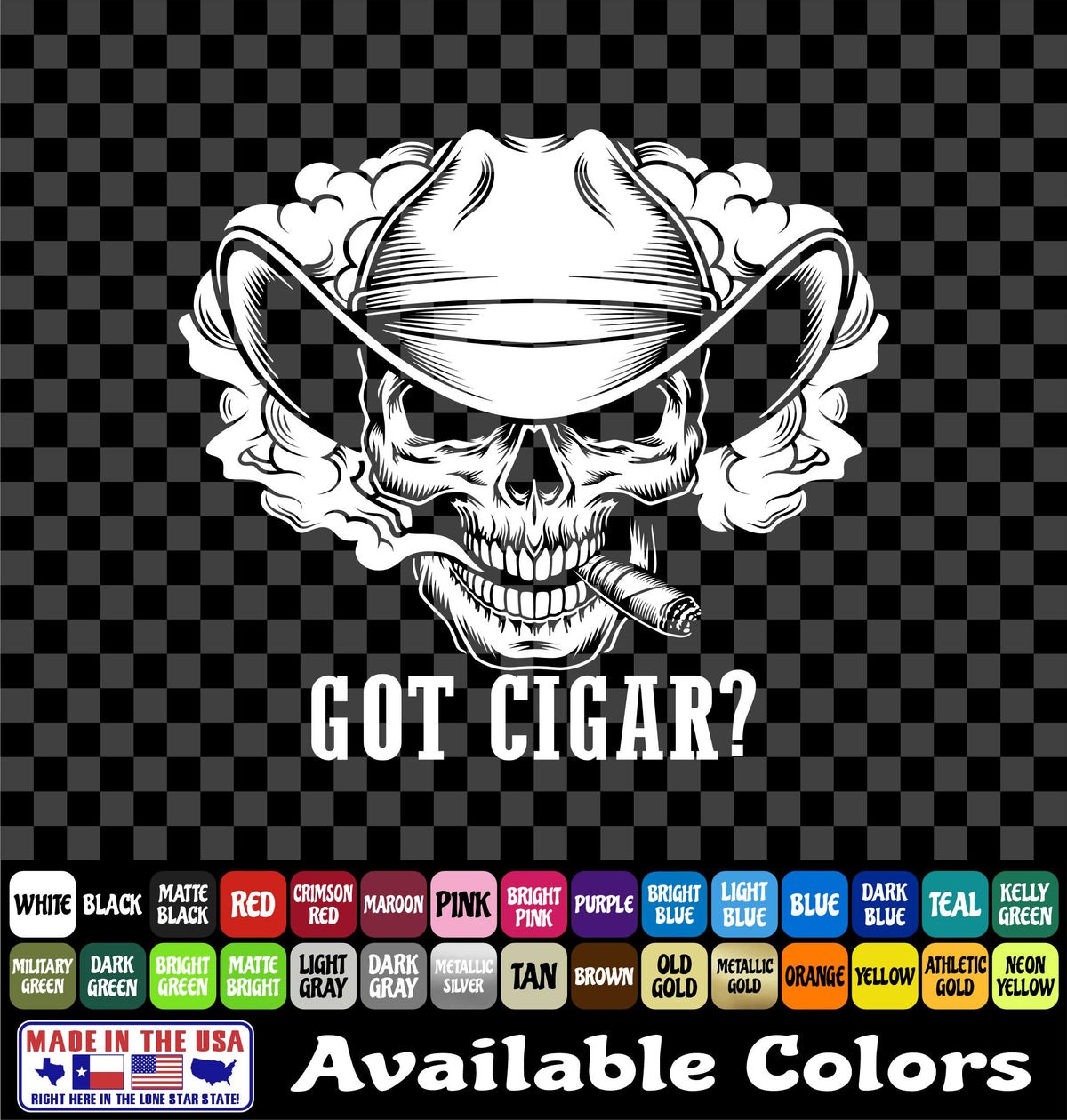 Got Cigar? Sticker Skull Skeleton Western Hat Vinyl Car Window Decal