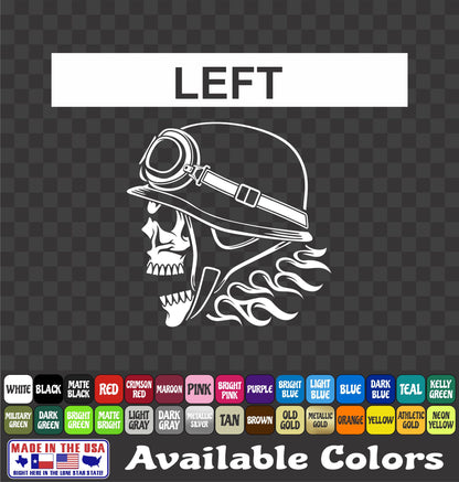 Biker Skull Skeleton Flames Vinyl Decal Left and Right Face Sticker