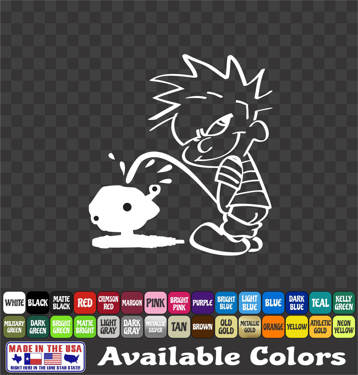 Calvin Pissing on Spin Cast Reel Vinyl Decal – Funny Bowfishing Sticker