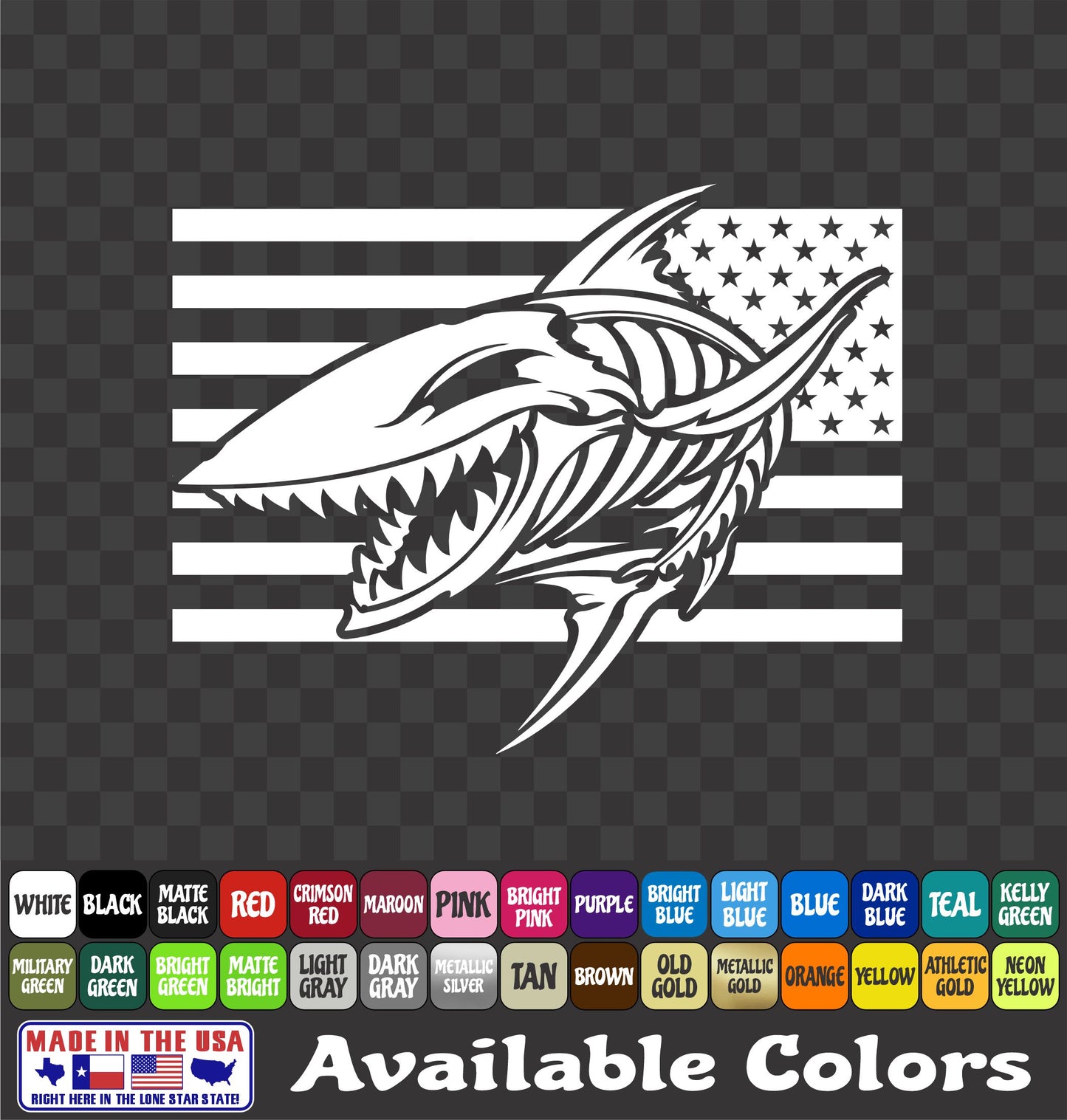 American Flag Shark Skeleton Vinyl Decal – Angry Fish Bones