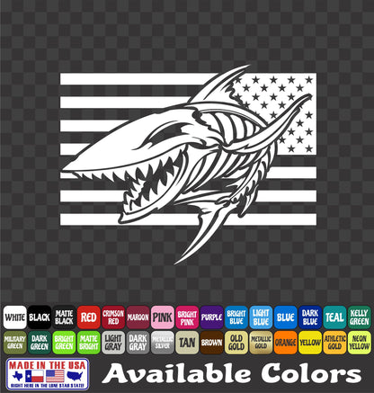 American Flag Shark Skeleton Vinyl Decal – Angry Fish Bones