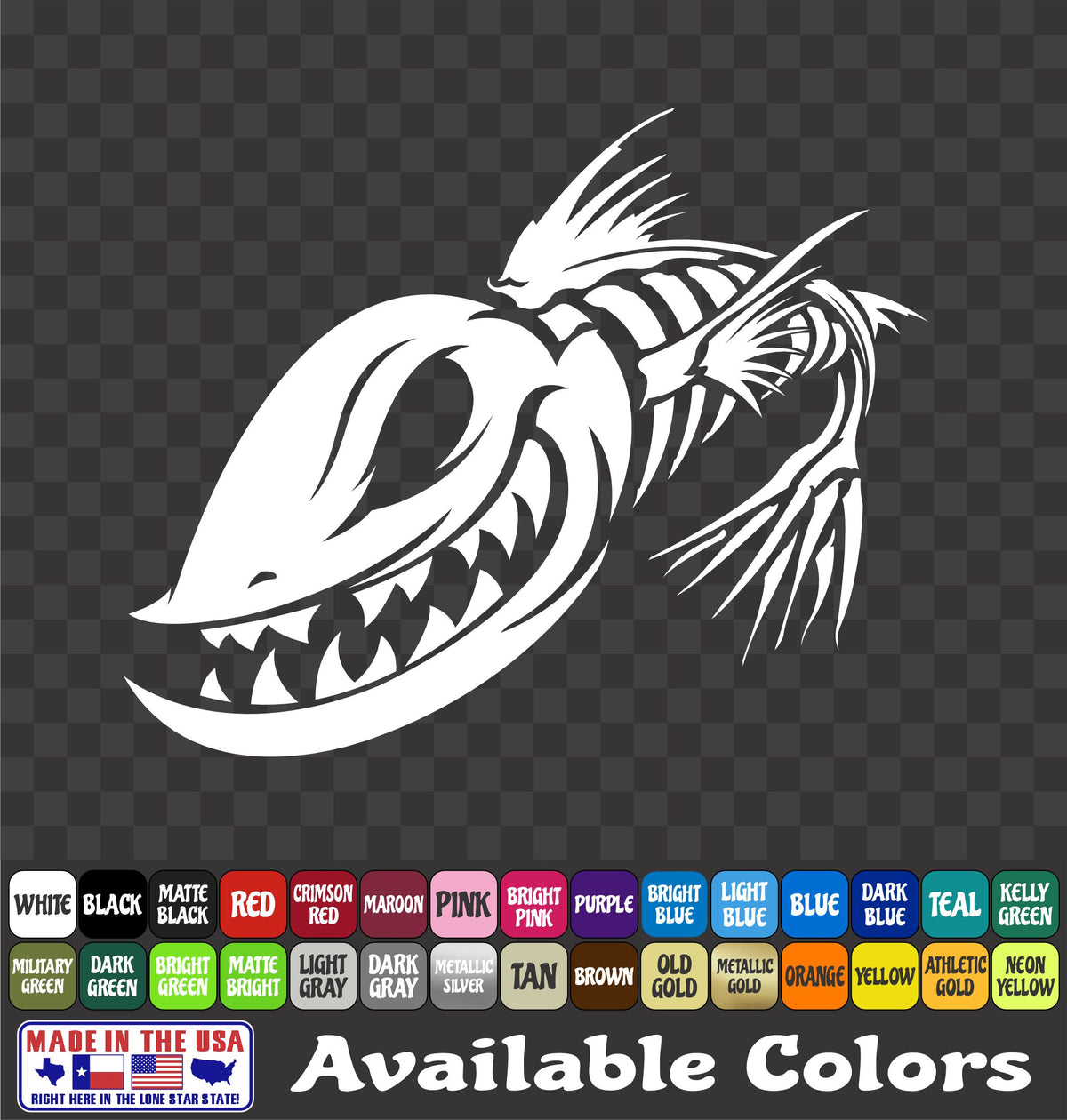 Angry Zombie Fish Skeleton Vinyl Decal – Fishing Skull Sticker