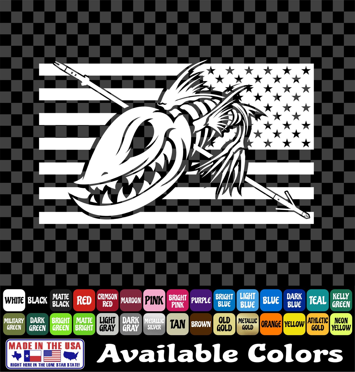American Flag Angry Fish Skeleton Bowfishing Vinyl Decal