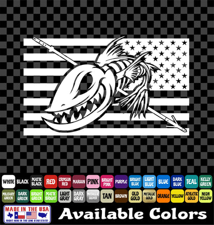 American Flag Angry Fish Skeleton Bowfishing Vinyl Decal
