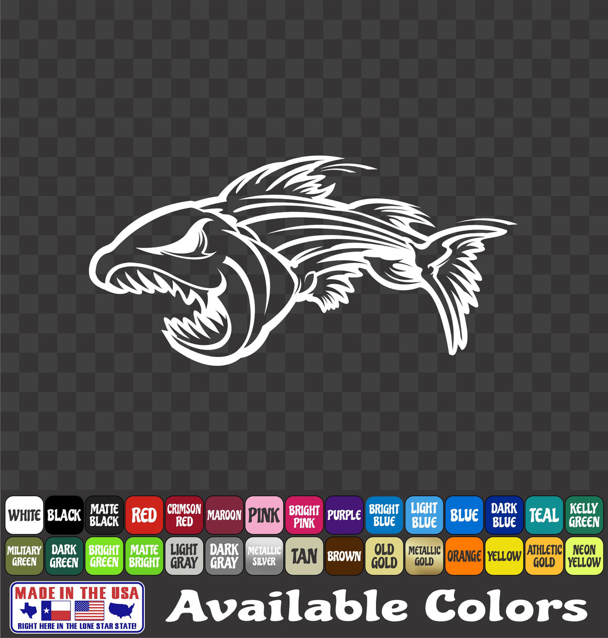 Angry Striper Fish Skeleton Vinyl Decal
