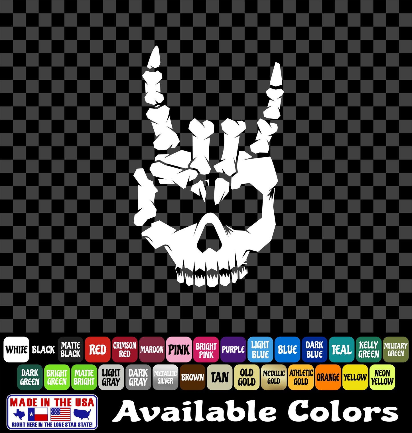Metal Horns Sticker Skeleton Hand Rock and Roll Heavy Metal Skull Decal