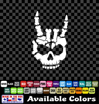 Metal Horns Sticker Skeleton Hand Rock and Roll Heavy Metal Skull Decal
