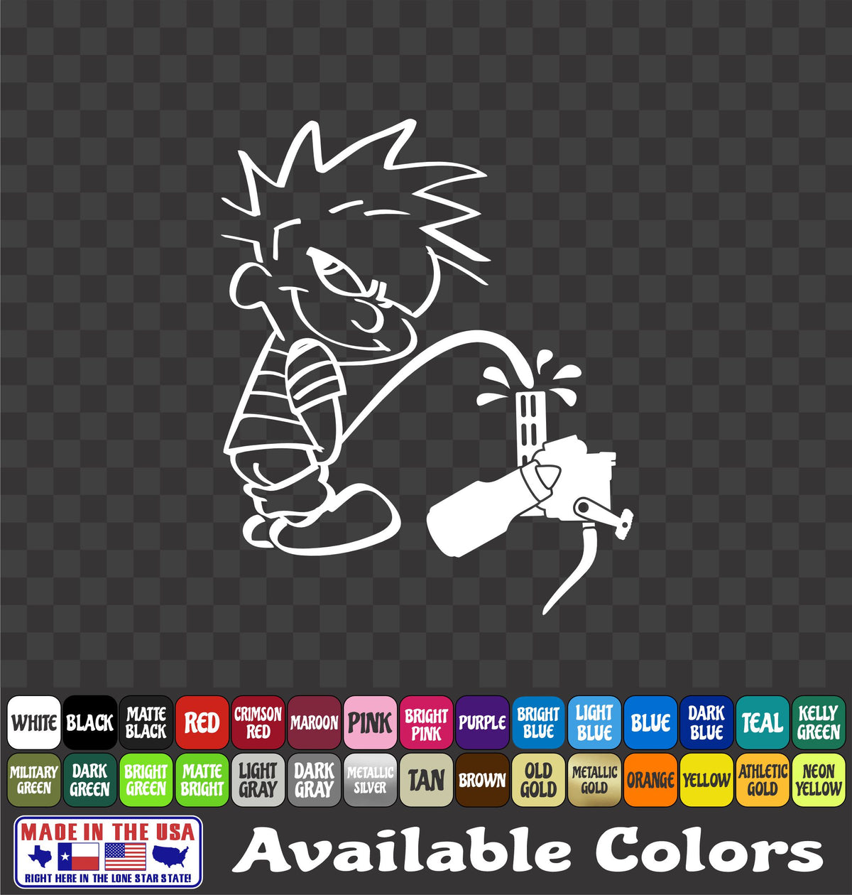 Calvin Pissing on Bottle Retriever Detailed Vinyl Decal – Funny Bowfishing Sticker
