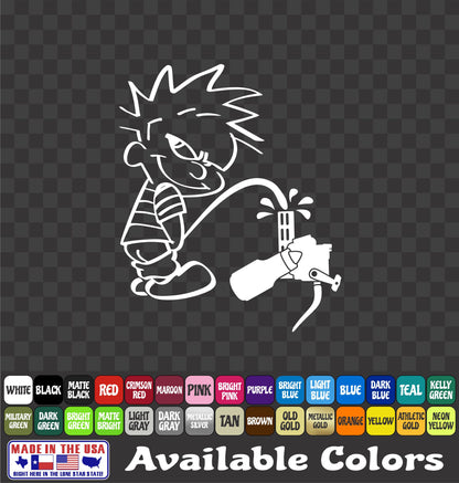 Calvin Pissing on Bottle Retriever Detailed Vinyl Decal – Funny Bowfishing Sticker