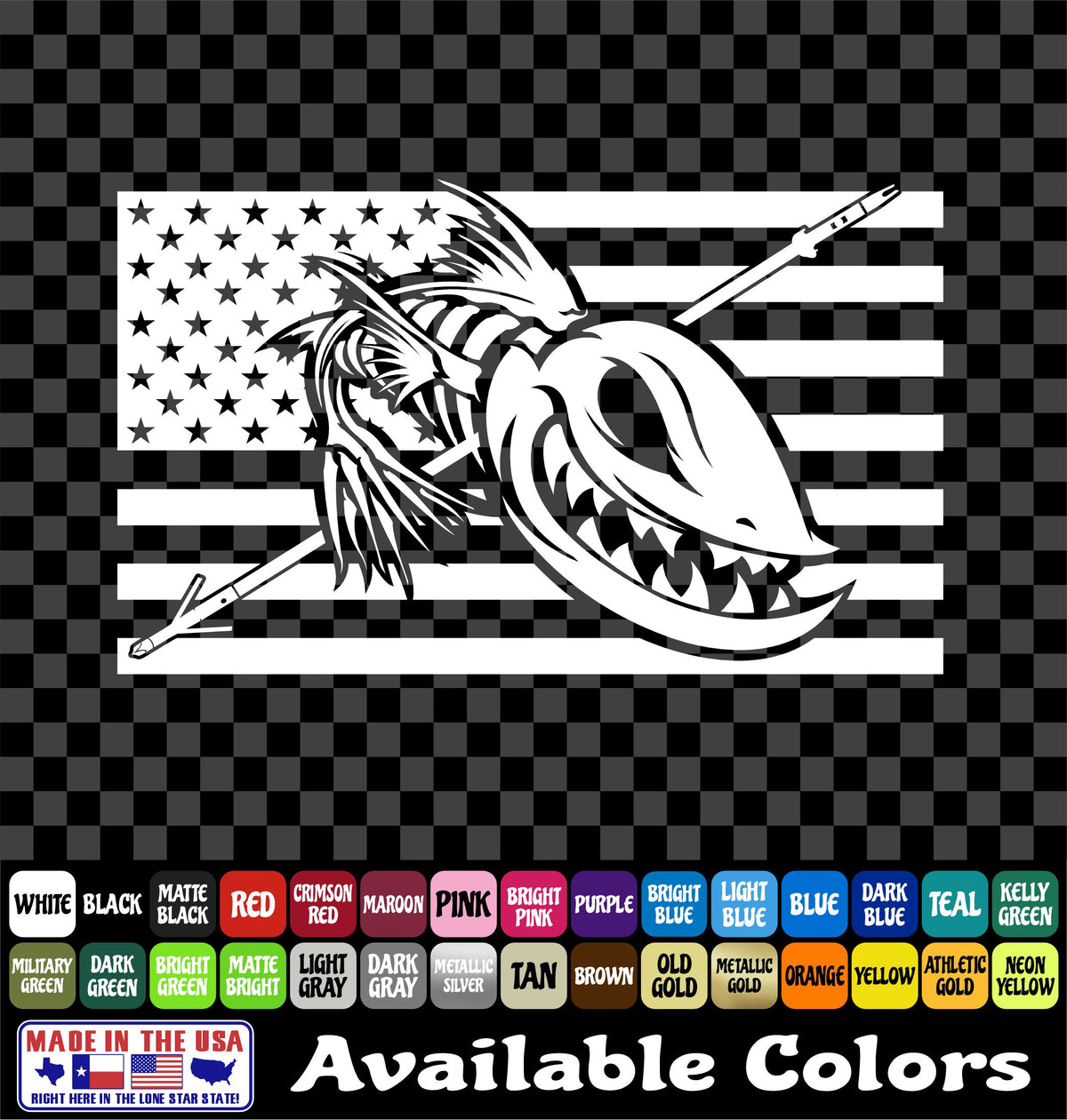 American Flag Angry Fish Skeleton Bowfishing Vinyl Decal