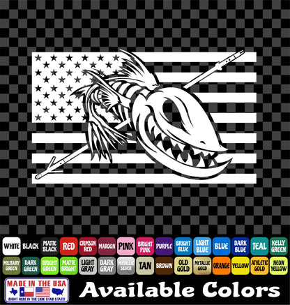 American Flag Angry Fish Skeleton Bowfishing Vinyl Decal