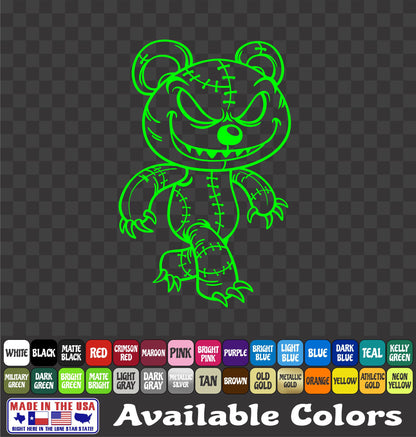 Zombie Teddy Bear Sticker Evil Grin Voodoo Vinyl Window Decal