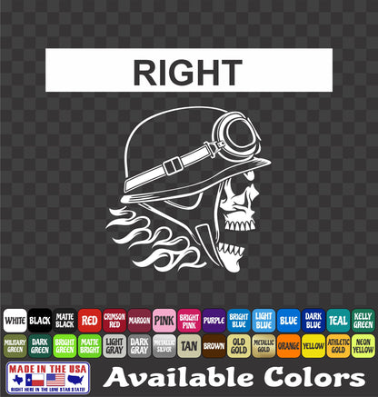 Biker Skull Skeleton Flames Vinyl Decal Left and Right Face Sticker