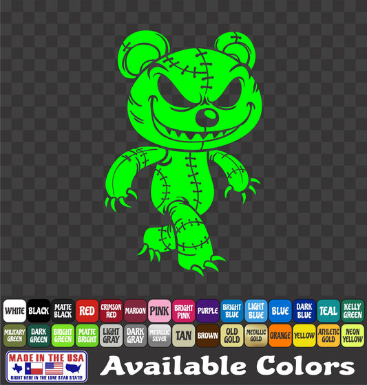 Evil Teddy Bear Zombie Sticker Scary Grin Teeth Voodoo Vinyl Window Decal