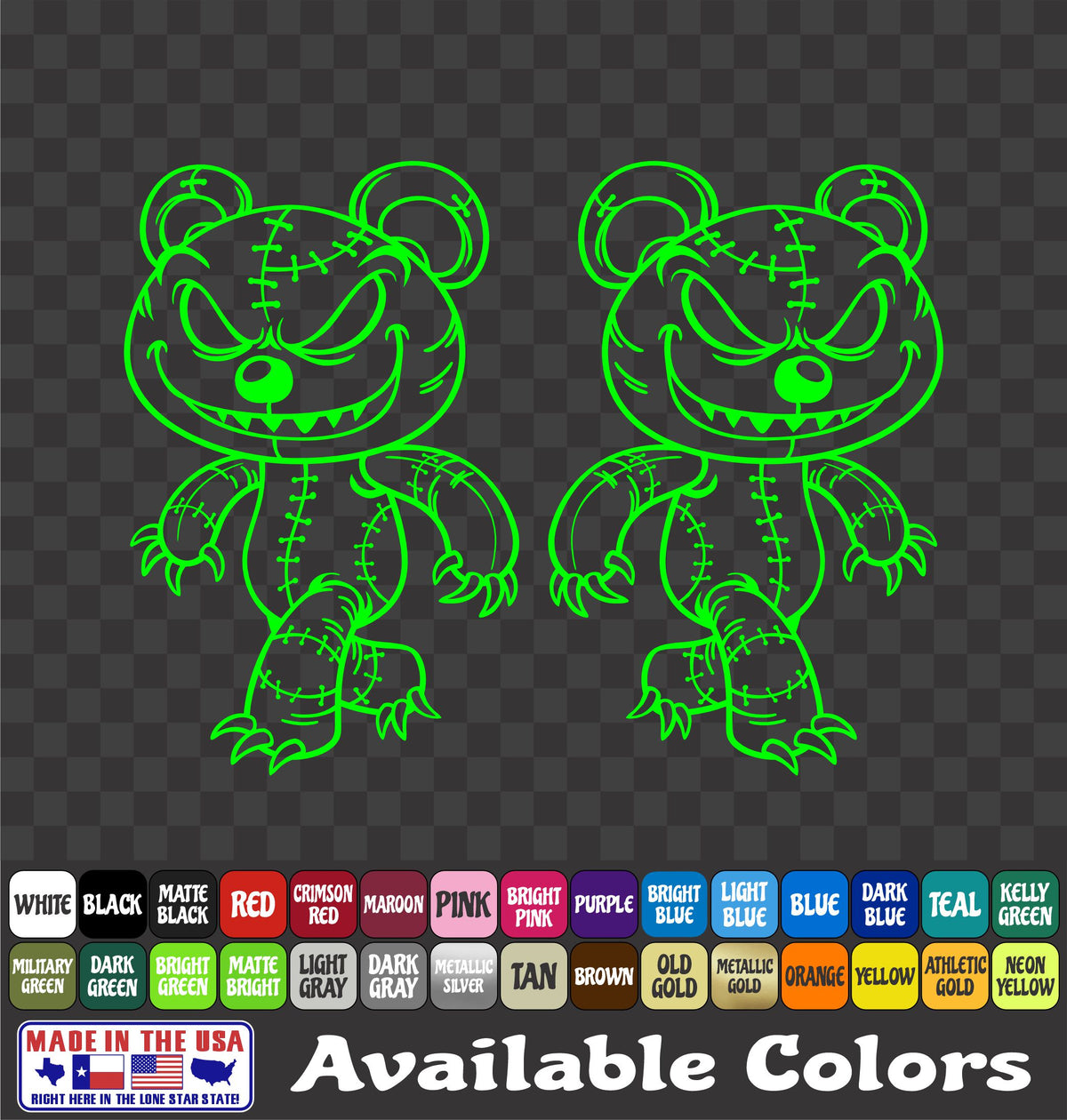 Zombie Teddy Bear Sticker Evil Grin Voodoo Vinyl Window Decal