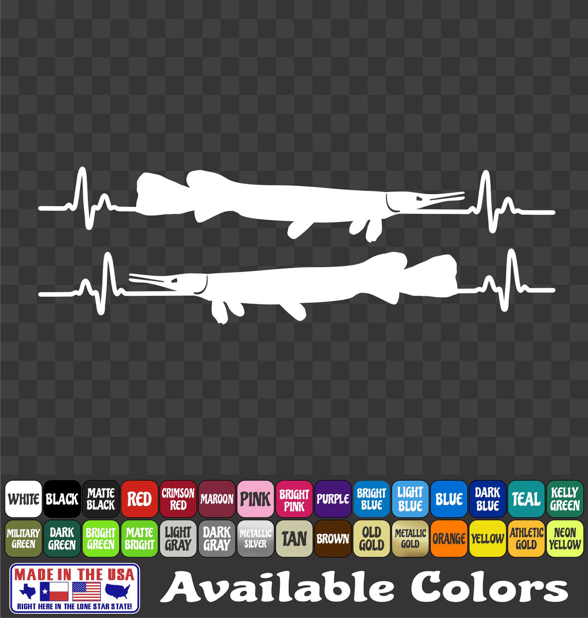 Gar Heartbeat Bowfishing Vinyl Decal – Alligator & Longnose Gar