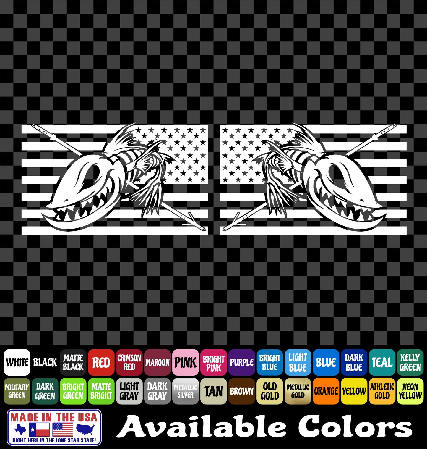 American Flag Angry Fish Skeleton Bowfishing Vinyl Decal