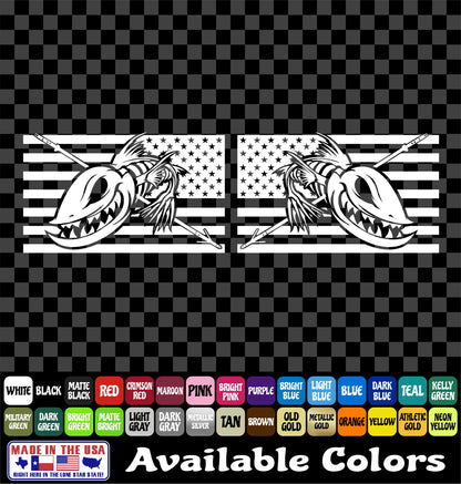 American Flag Angry Fish Skeleton Bowfishing Vinyl Decal