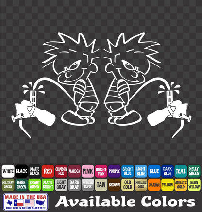 Calvin Pissing on Bottle Retriever Detailed Vinyl Decal – Funny Bowfishing Sticker