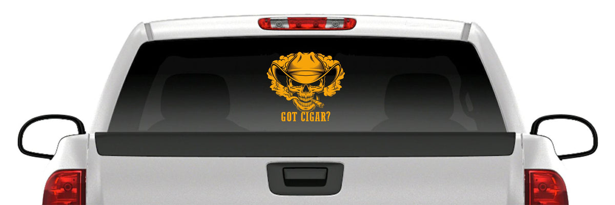 Got Cigar? Sticker Skull Skeleton Western Hat Vinyl Car Window Decal
