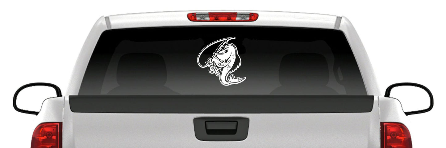 Funny Catfish with Pole Vinyl Sticker