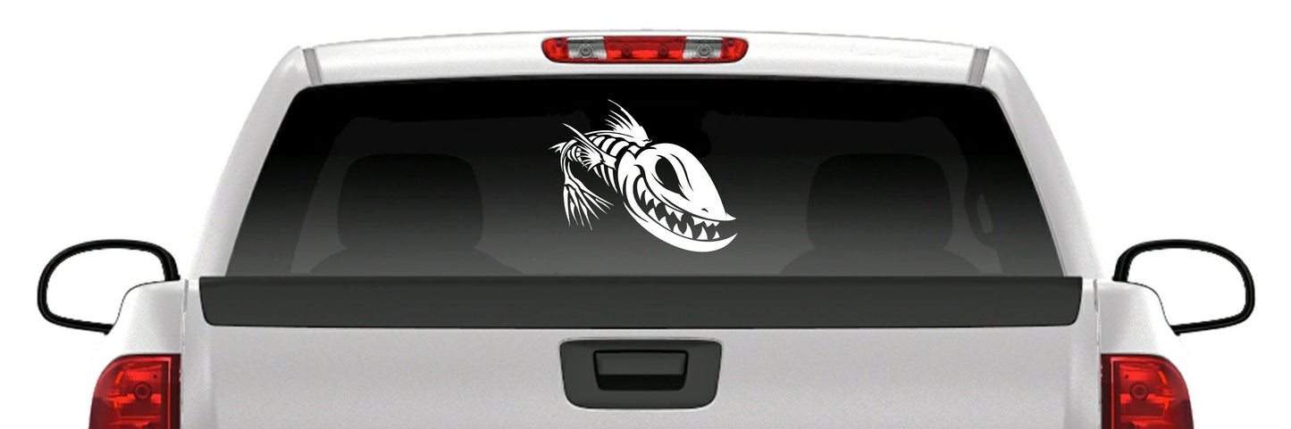 Angry Zombie Fish Skeleton Vinyl Decal – Fishing Skull Sticker