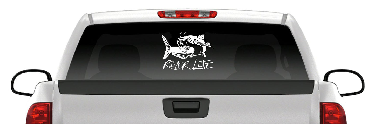 Channel Catfish “River Life” Noodling Vinyl Decal – Fishing Sticker